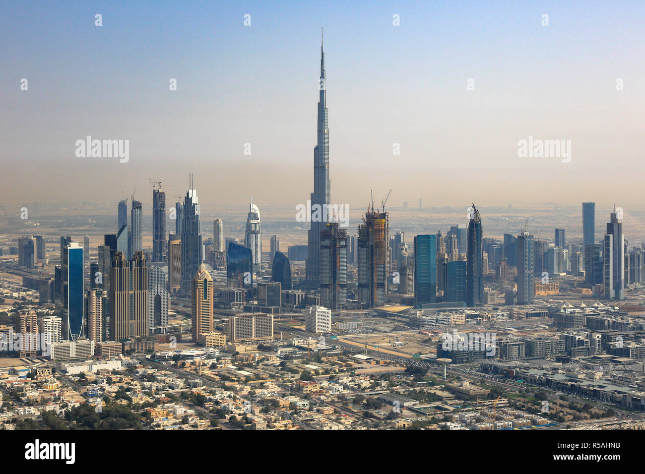 dubai skyline burj khalifa downtown aerial aerial view Stock Photo - Alamy