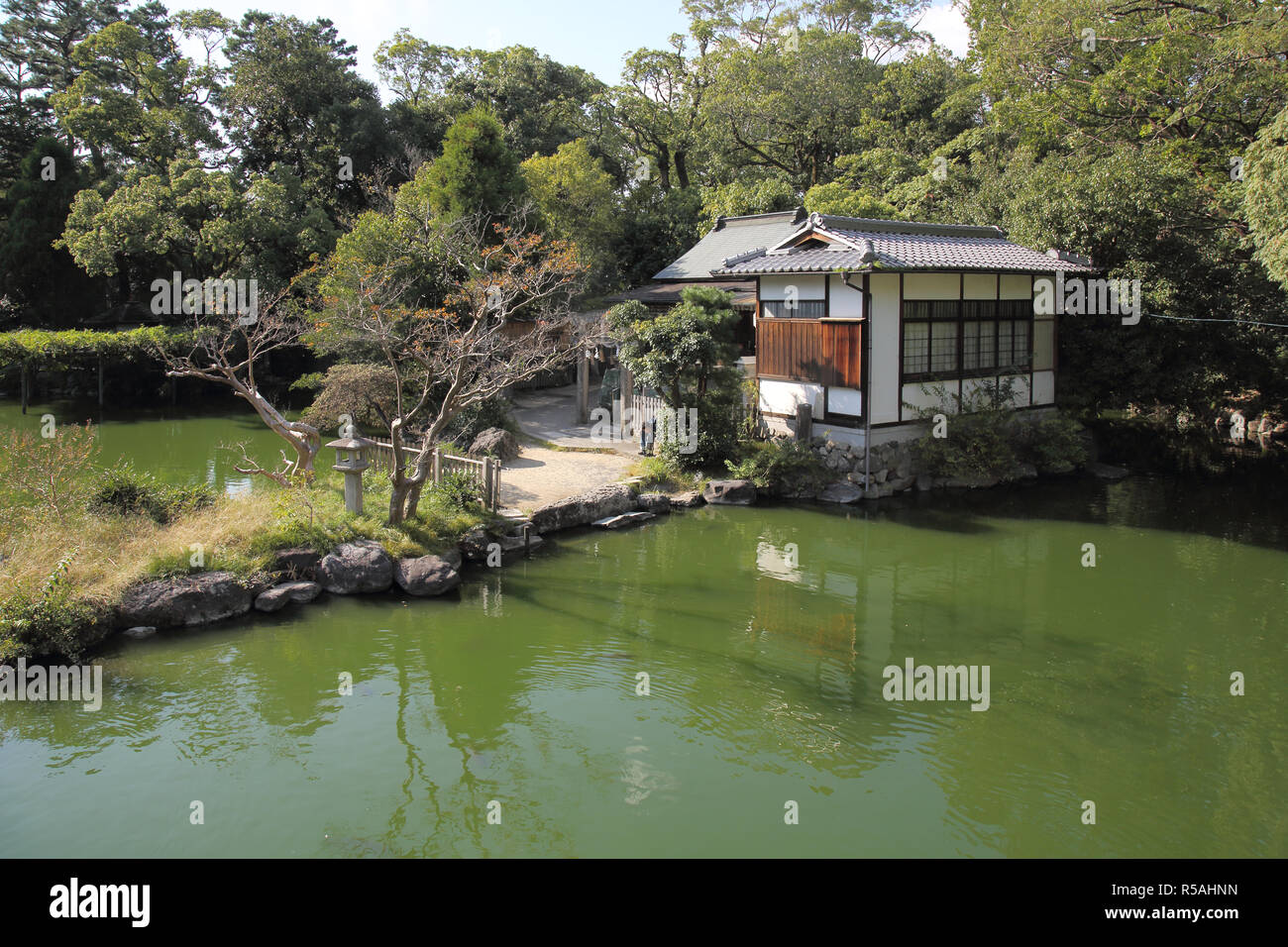 large pond in the imperial palace park kyoto japan Stock Photo