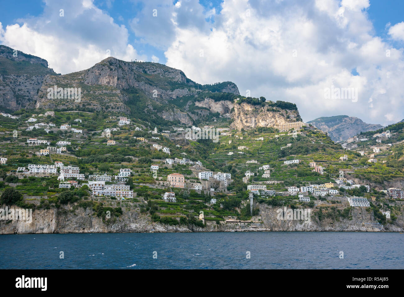 buildings on the cliff on amalfi coast Stock Photo