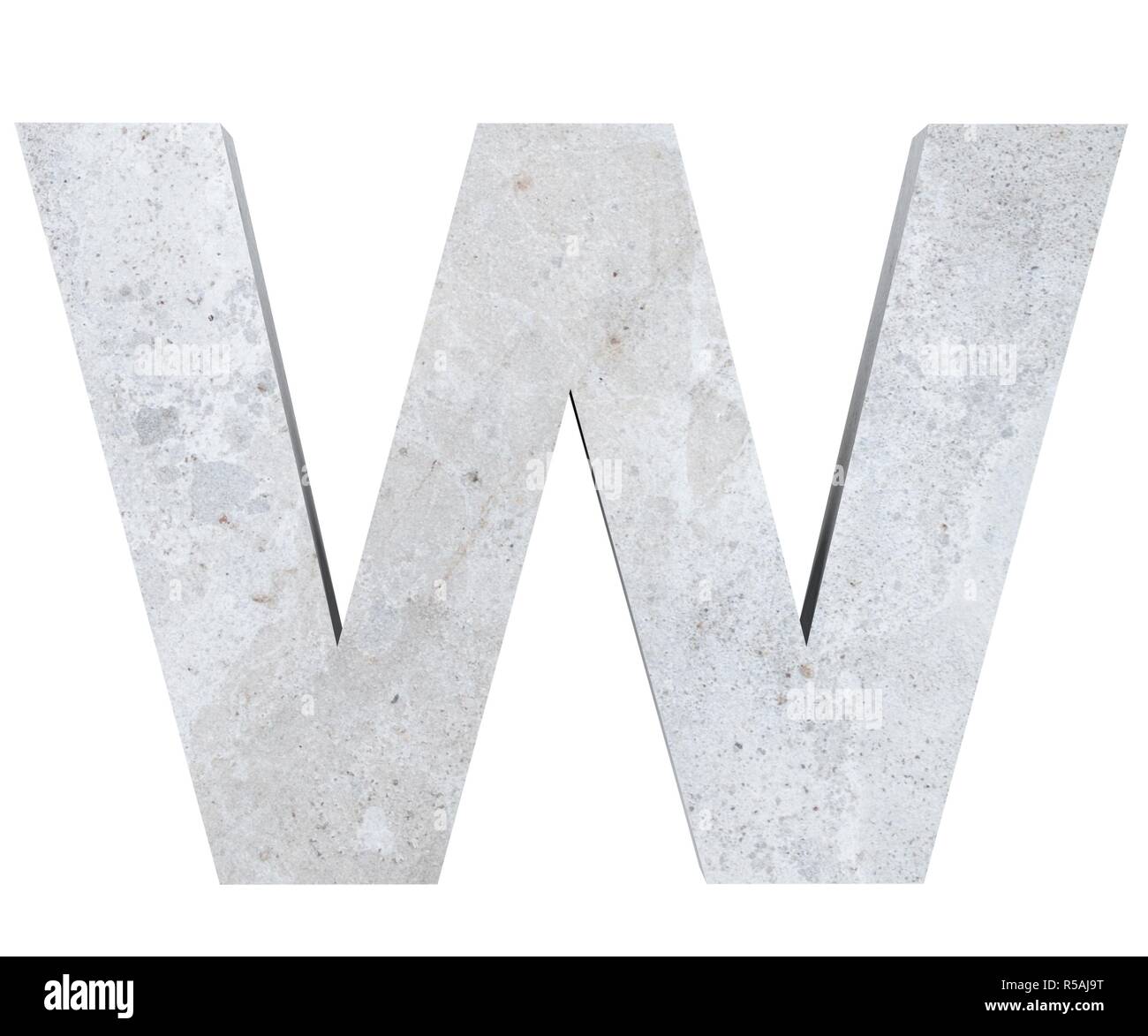 Concrete Capital Letter - W isolated on white background. 3D render ...