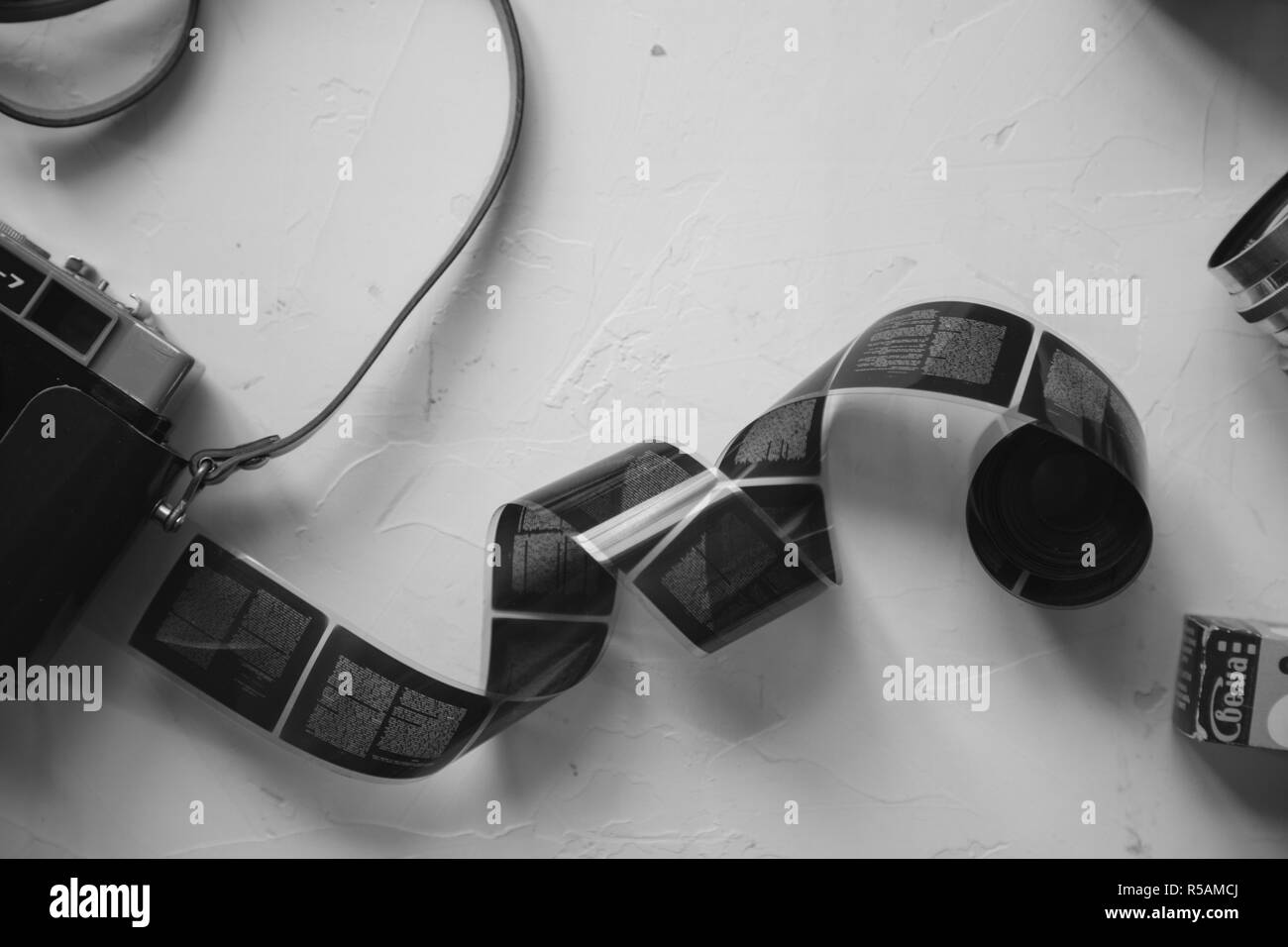 vintage camera, film, retro lenses on white table Stock Photo Alamy