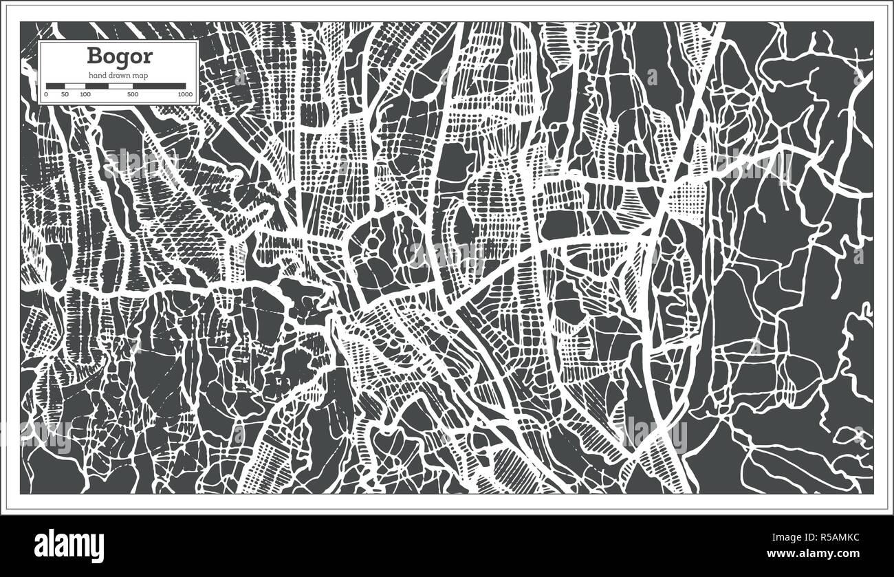 Bogor West Java Indonesia City Map in Retro Style. Outline Map. Vector Illustration. Stock Vector