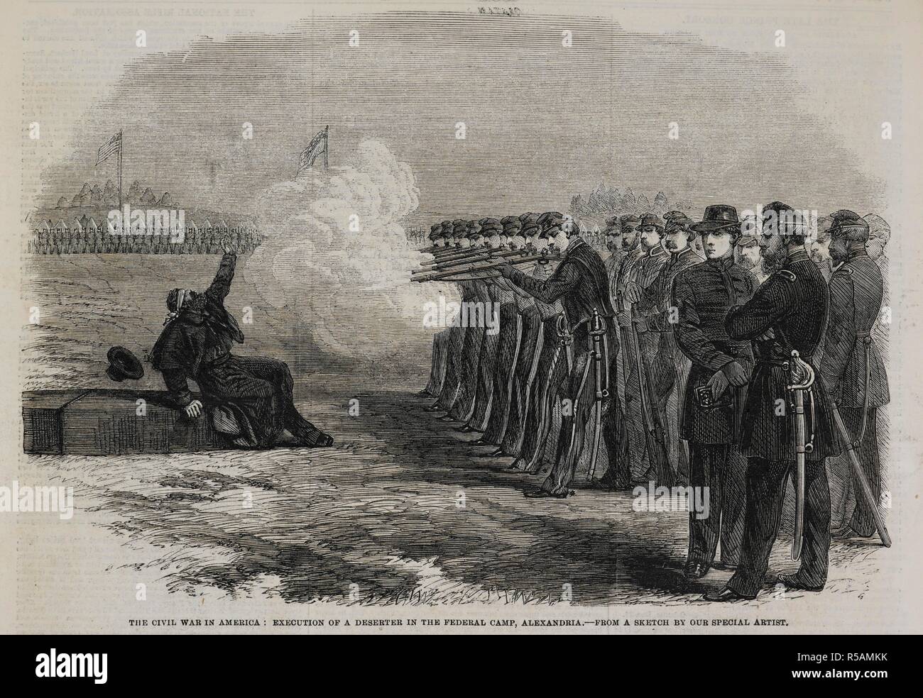 The civil war in America : Execution of a deserter in the federal camp, Alexandria. Illustrated London News. London, January 11, 1862. American civil war. Source: P.P.7611 page 40 volume 40. Stock Photo