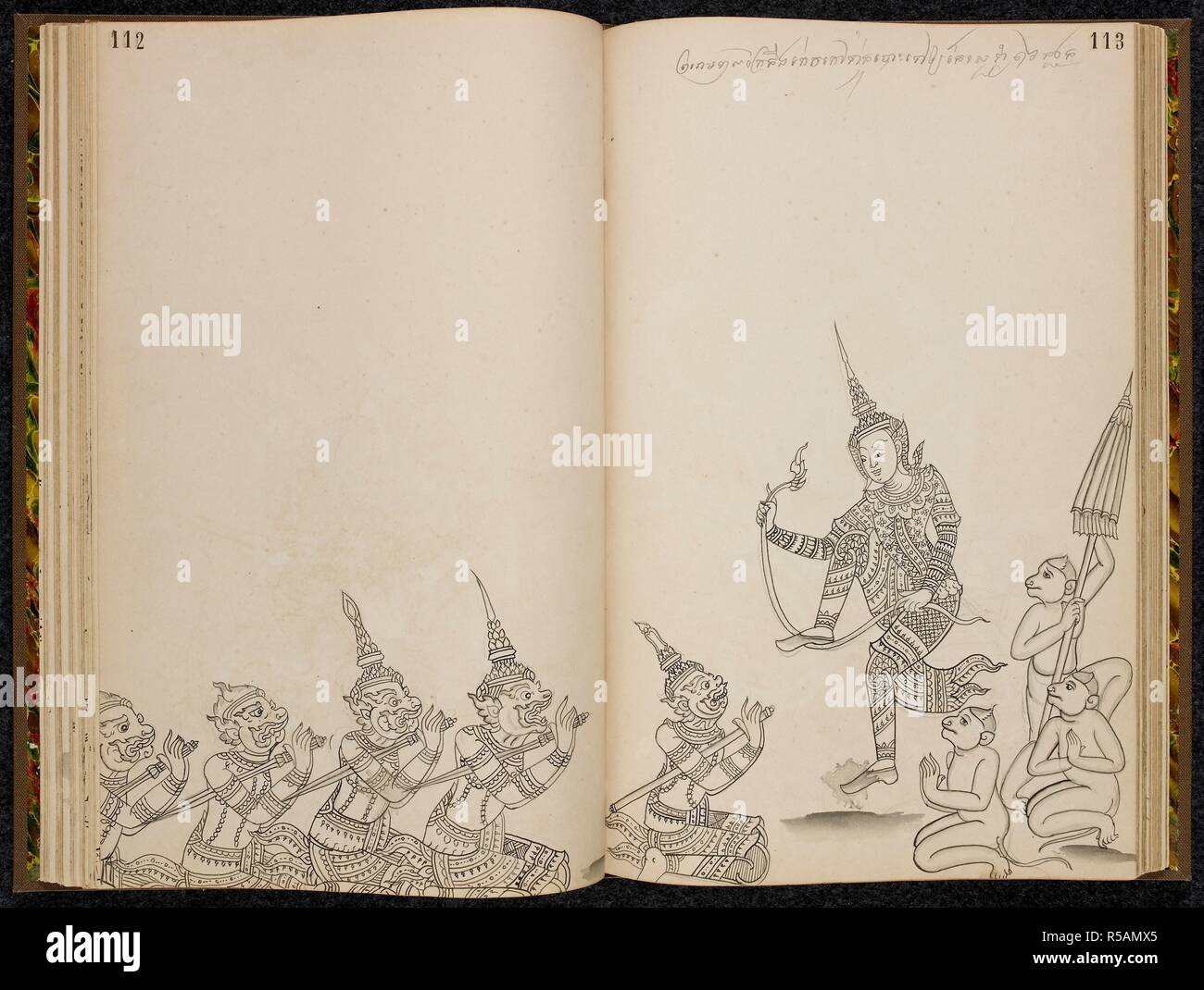 Khom Script Battle scene from the Ramakien (Thai version of the Ramayana). Ramakien ...