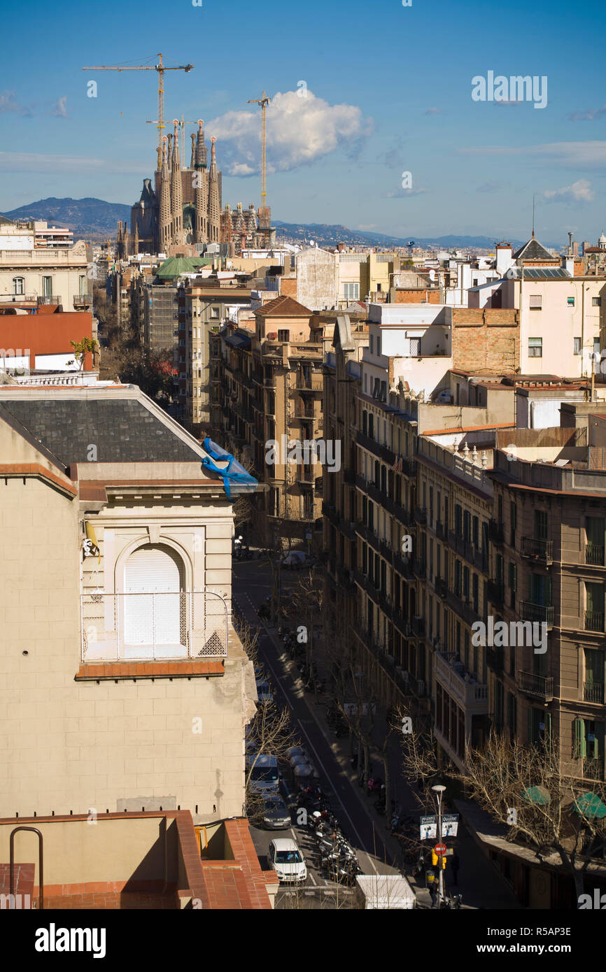 Sagrada Familia, view from the rooftop of Casa Mila, Barcelona Stock