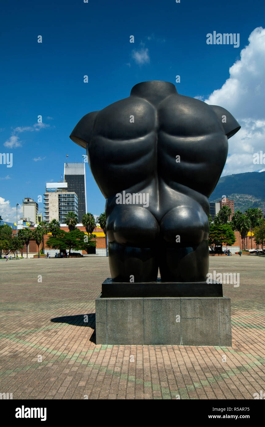 Medellin, Colombia, Parque San Antonio, Plaza, Torso Masculino Sculpture By Medellin Native, Fernando Botero, Colombia's Most Famous Artist, Aburra Valley, Antioquia Stock Photo