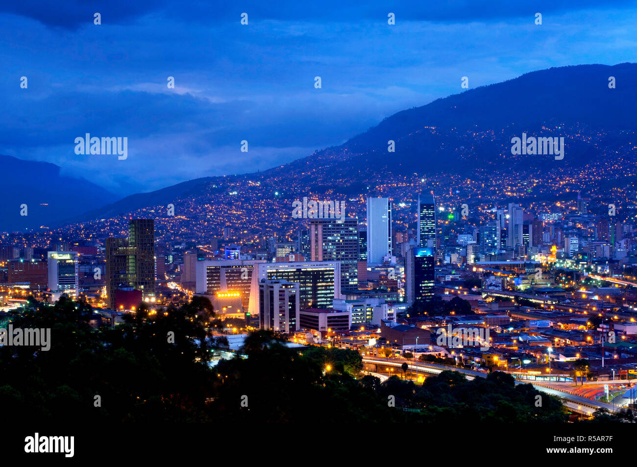 Medellin, Colombia, Elevated View Of Downtown Medellin, Aburra Valley Surrounded By The Andes Mountains Stock Photo