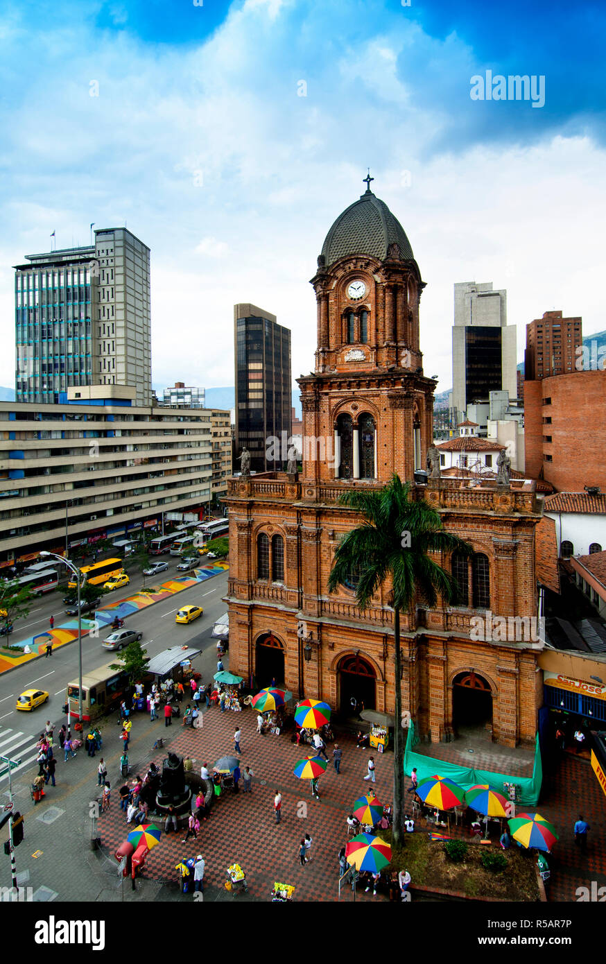 Medellin, Colombia, Iglesia San Jose, 17th Century Baroque Style, Avienda Oriental, Main Street Stock Photo