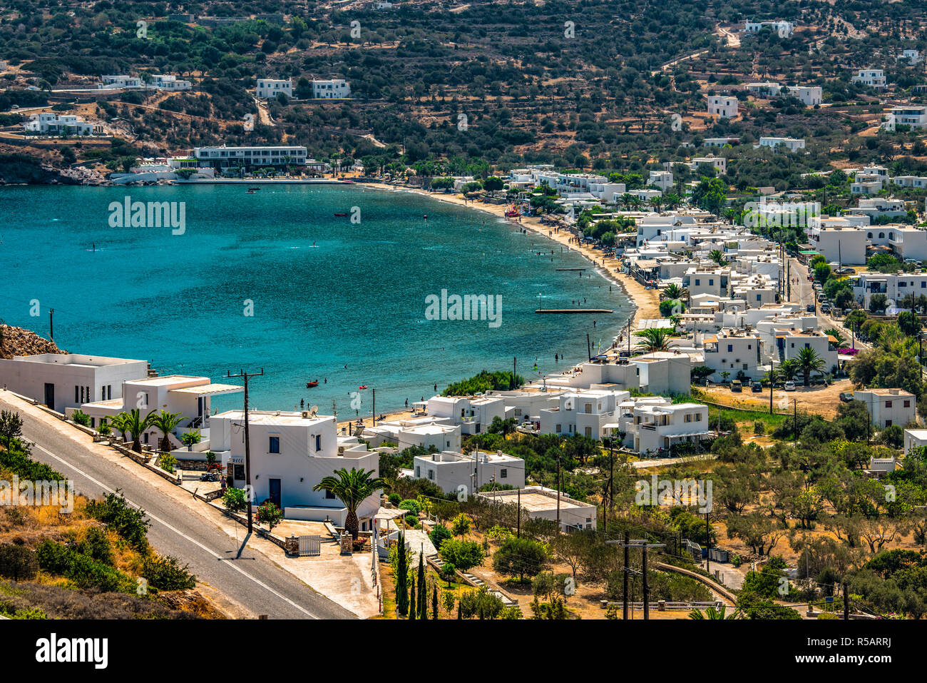 Greece Sifnos Island Platis Gialos Village And Beach Stock