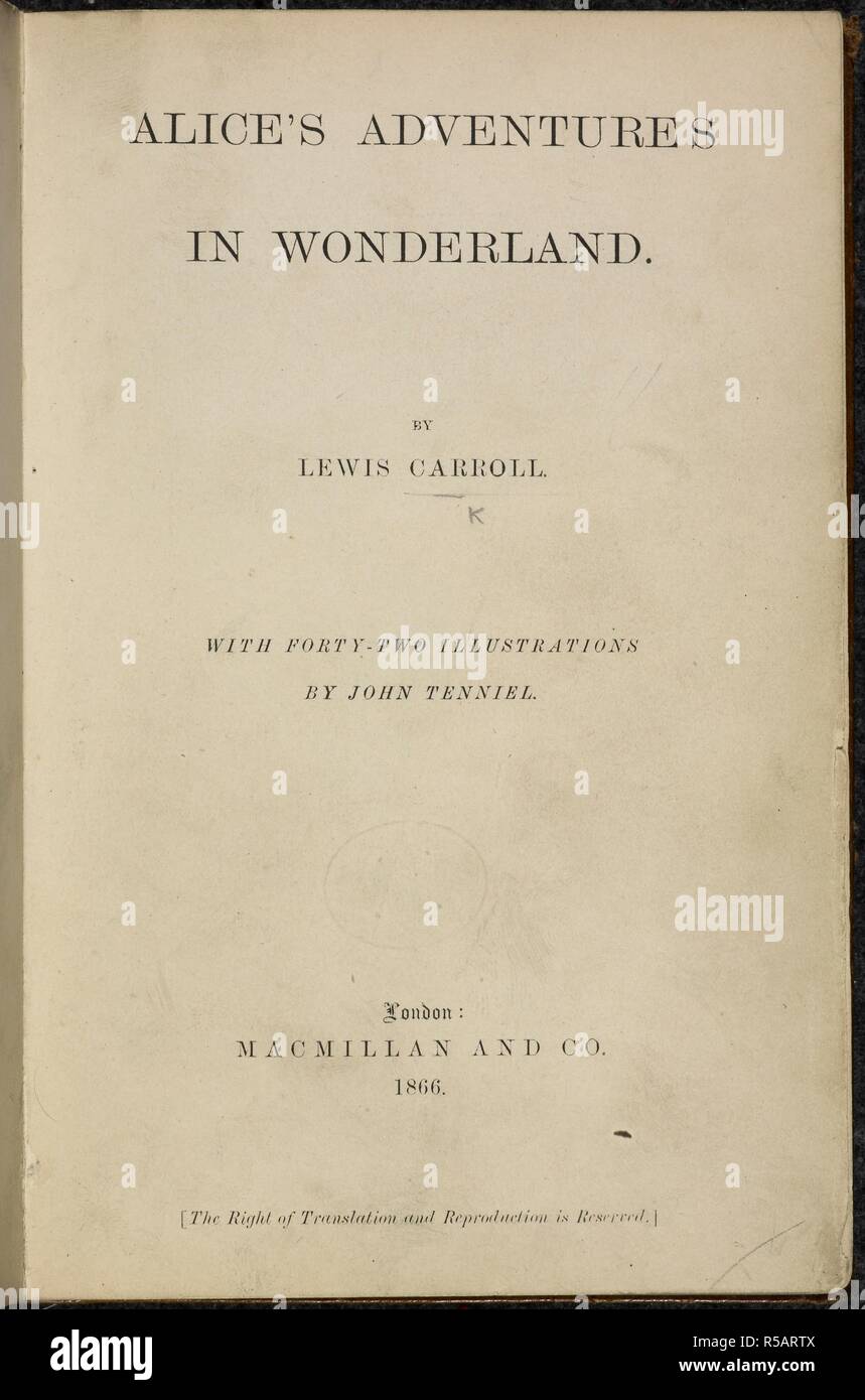 Title page. Text only. Alice's Adventures in Wonderland. With forty-two  illustrations by John Tenniel. London : Macmillan & Co., 1866 [1865].  Source: C.59.g.11, Title page. Author: Dodgson, Charles Lutwidge, pseud.  Lewis Carroll