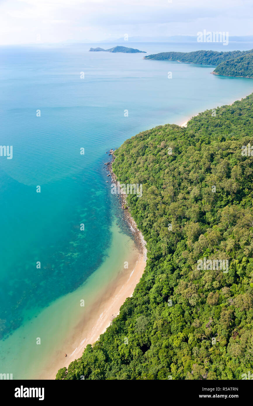 Aerial view of rain forest and beach, Daintree Forest, Daintree