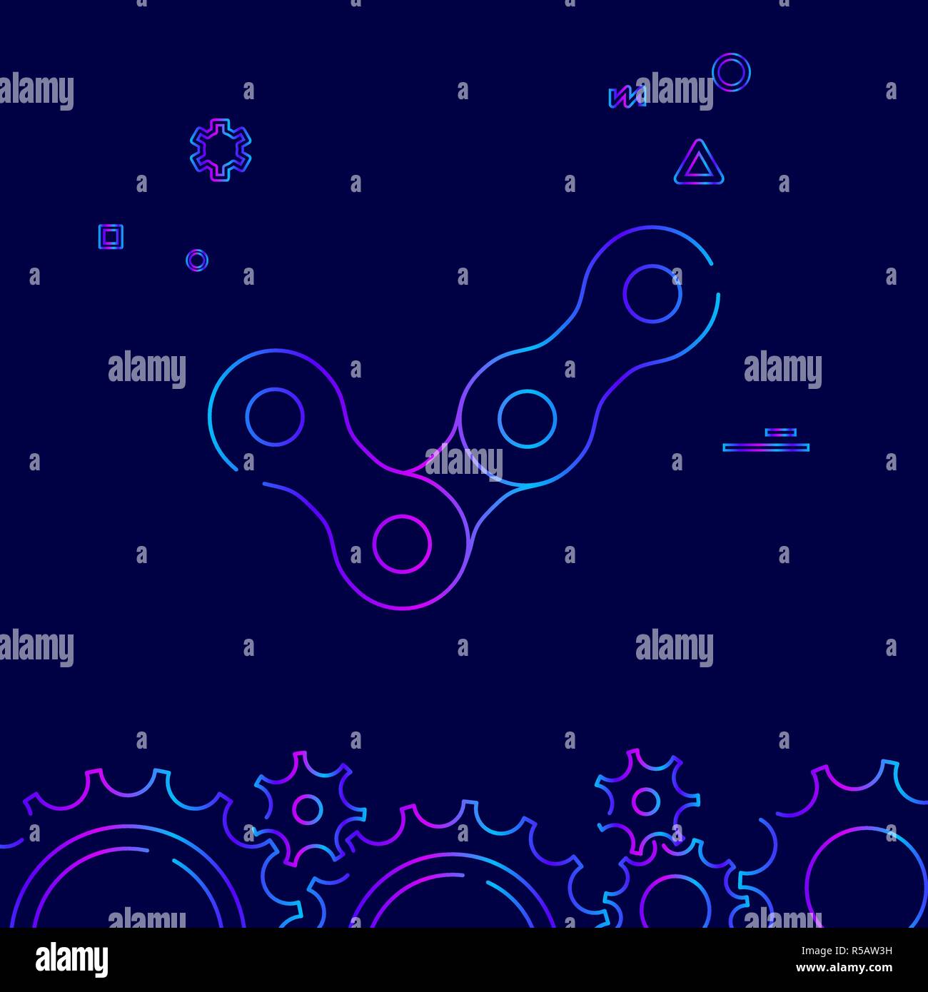 Bike or Bicycle Chain Link Vector Line Icon, Symbol, Pictogram, Sign on a Dark Blue Background