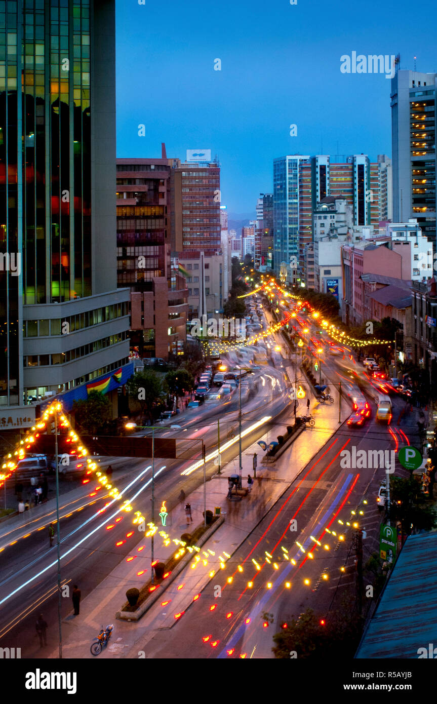 The Prado, Avenida 16 de Julio, Main Street, Downtown, La Paz, Bolivia. Stock Photo