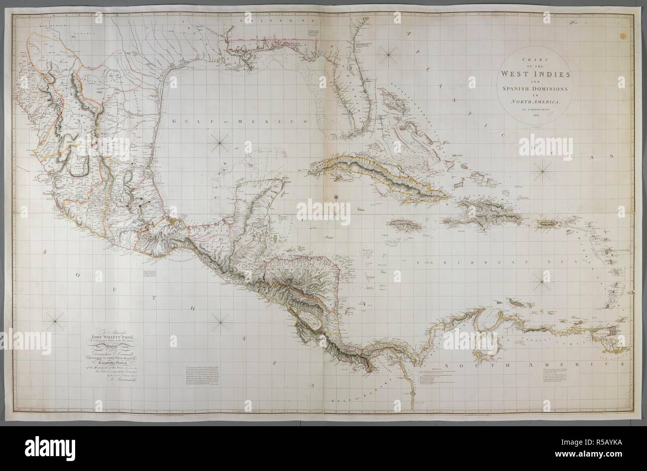 A chart of the West Indies and Spanish Dominions in North America. CHART OF THE WEST INDIES AND SPANISH DOMINIONS IN NORTH AMERICA. London : A. Arrowsmith No. 24 Rathbone Place., June 1st, 1803. Source: Maps K.Top.123.15.2 TAB. Language: English. Author: Arrowsmith, Aaron. Stock Photo