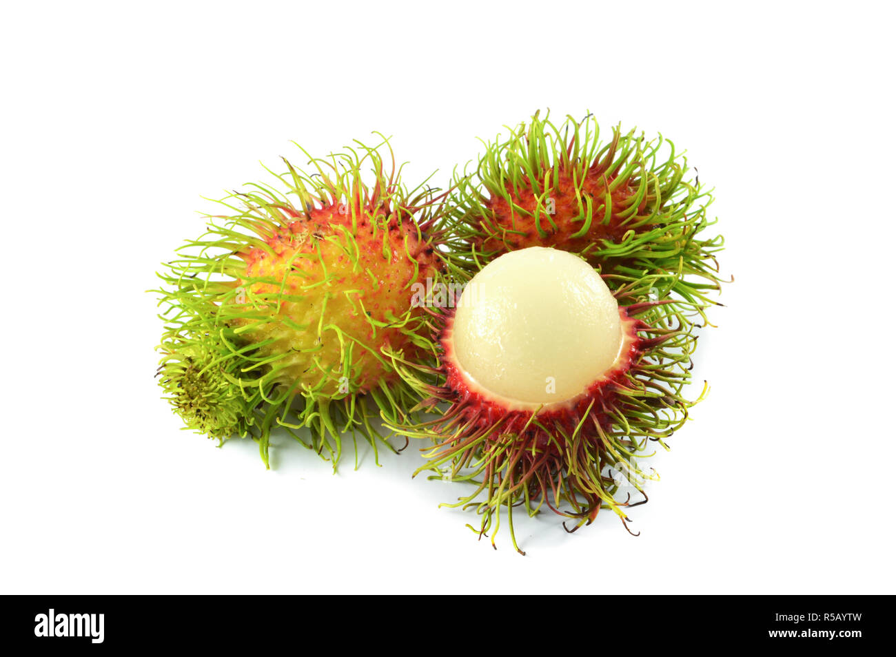 fresh rambutan fruit isolated / ripe of red and green tropical fruit ...