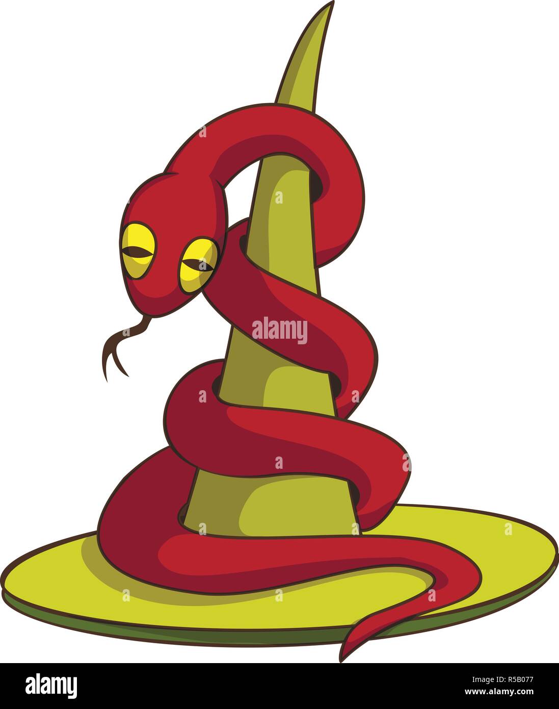 Red snake on hat icon. Cartoon of red snake on hat vector icon for web design Stock Vector