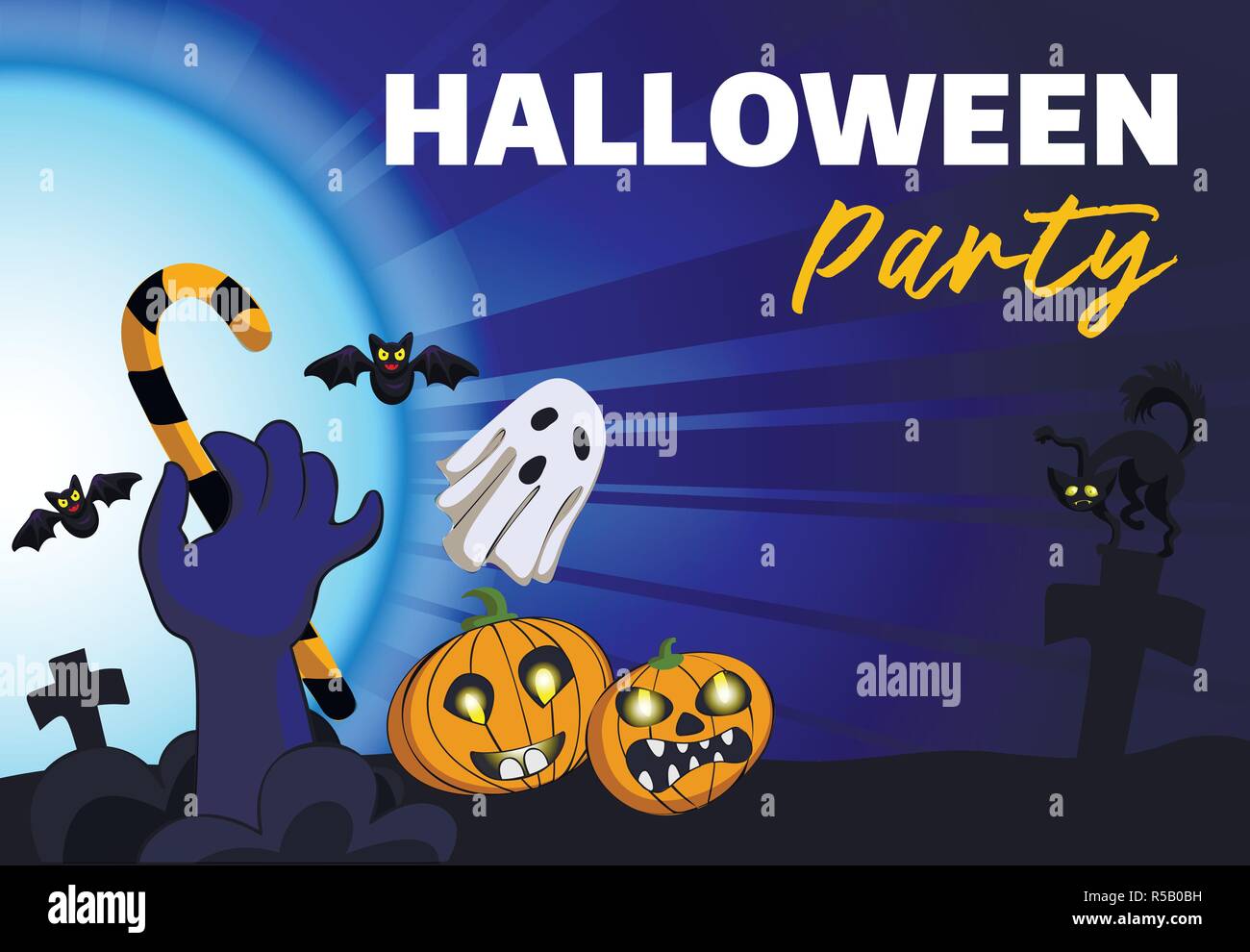 Halloween party concept background. Cartoon illustration of halloween ...