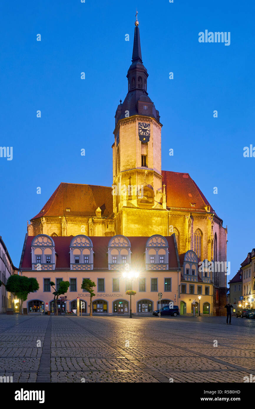 Market with Wenceslas Church in the evening in Naumburg / Saale, Saxony-Anhalt, Germany Stock Photo