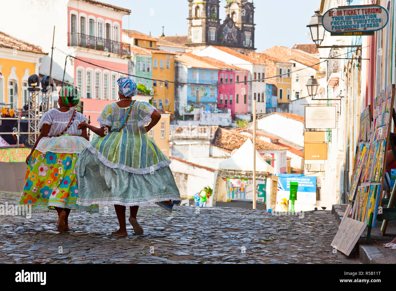 Woman in traditional Bahian dress, Salvador de Bahia, Pelourinho historic district, Bahia, Brazil Stock Photo