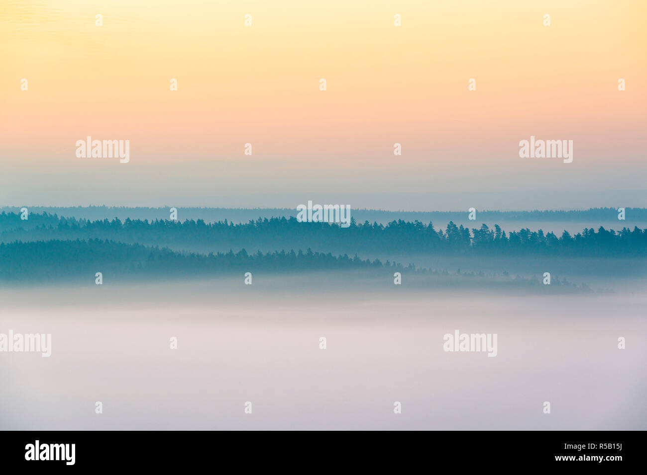 Sunrise at the Leuchtenburg, fog, autumn, Thuringia, Germany Stock Photo