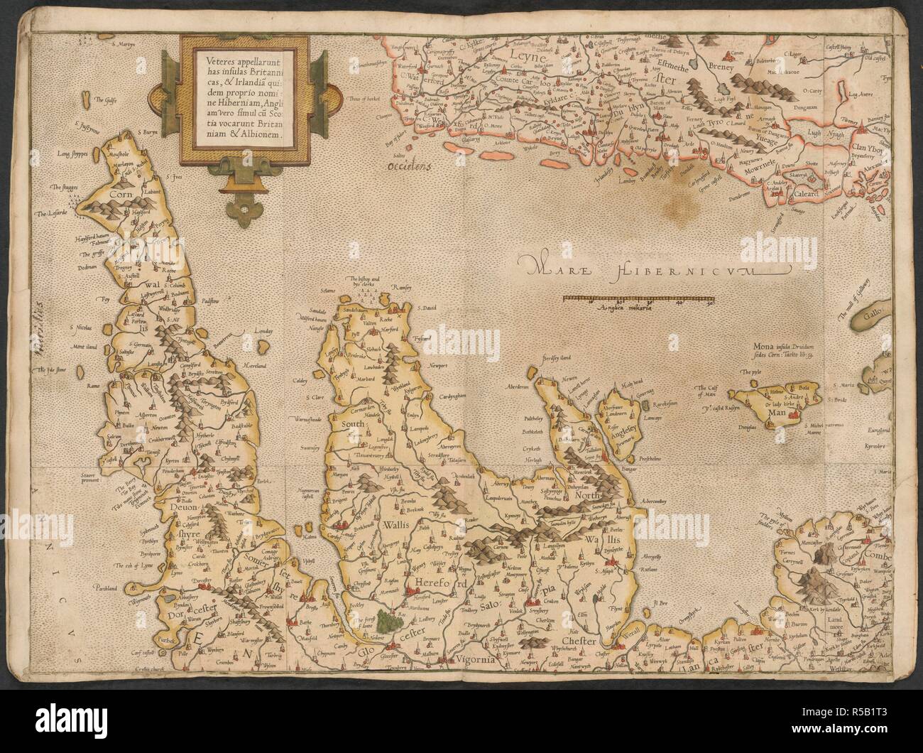 A map of the west coast of England, Wales and part of Ireland. The Mercator atlas of Europe. [S.l.] : [S.n.], 1570-1572. Source: Maps C.29.c.13, page 12. Language: Latin. Author: MERCATOR, GERHARD. Stock Photo