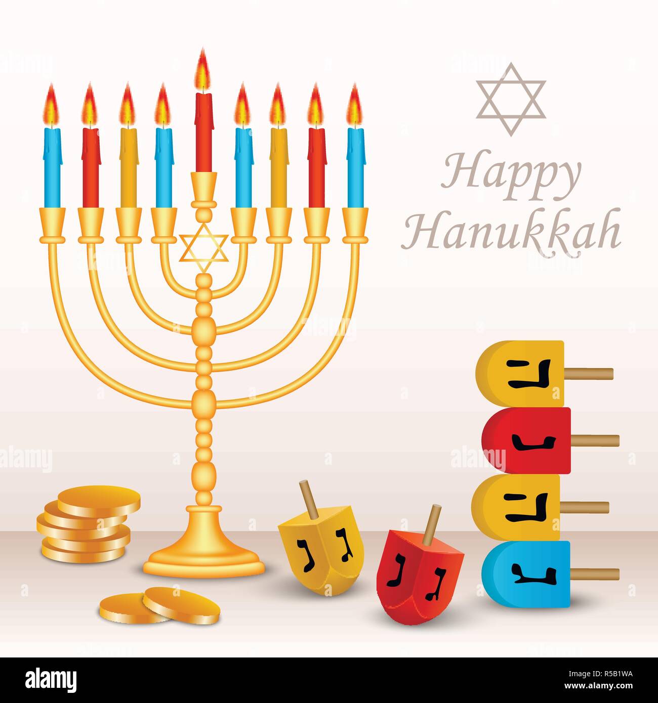 Happy jewish hanukkah concept background. Realistic illustration of happy jewish hanukkah vector concept background for web design Stock Vector