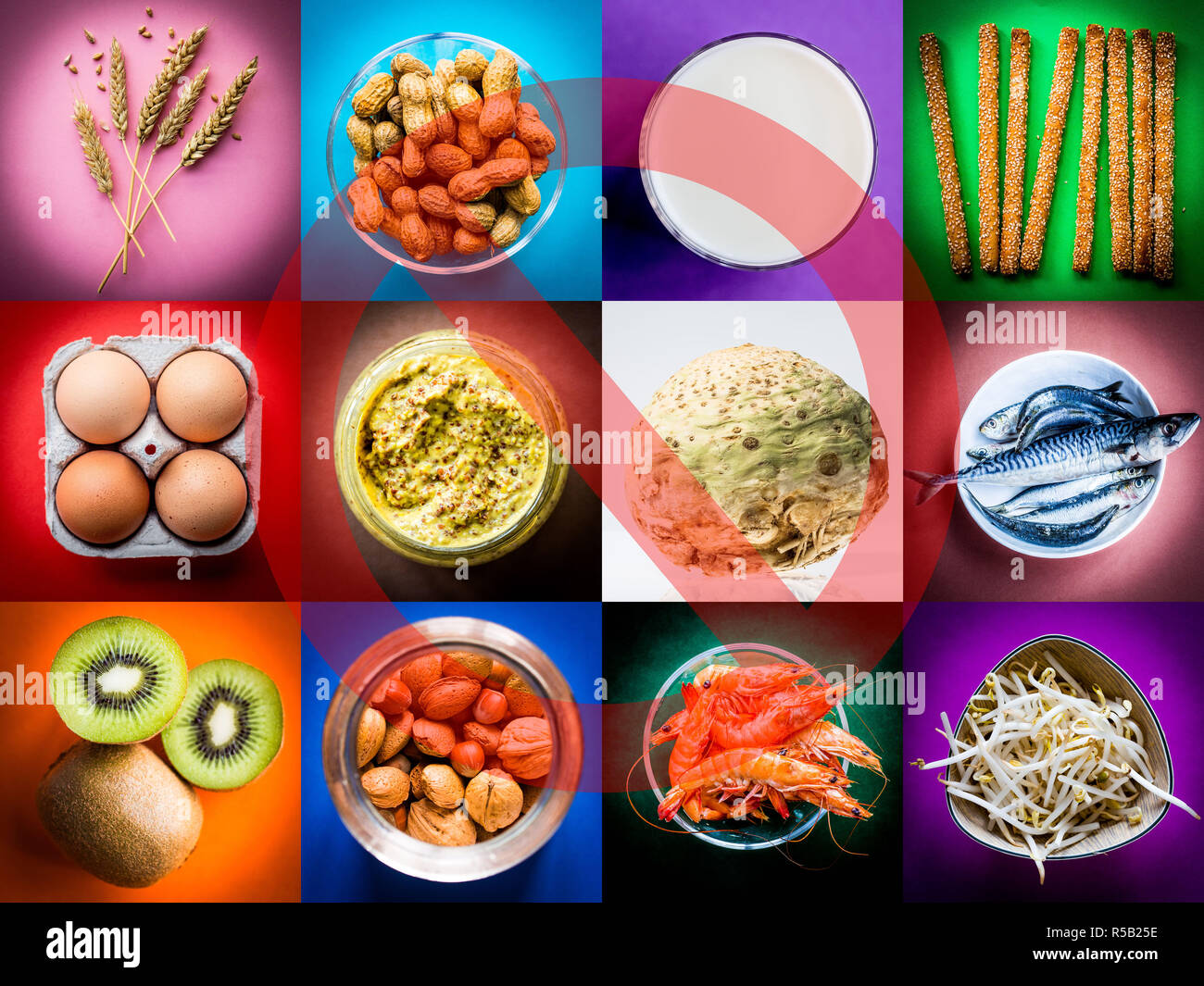 Different allergenic food products. Stock Photo