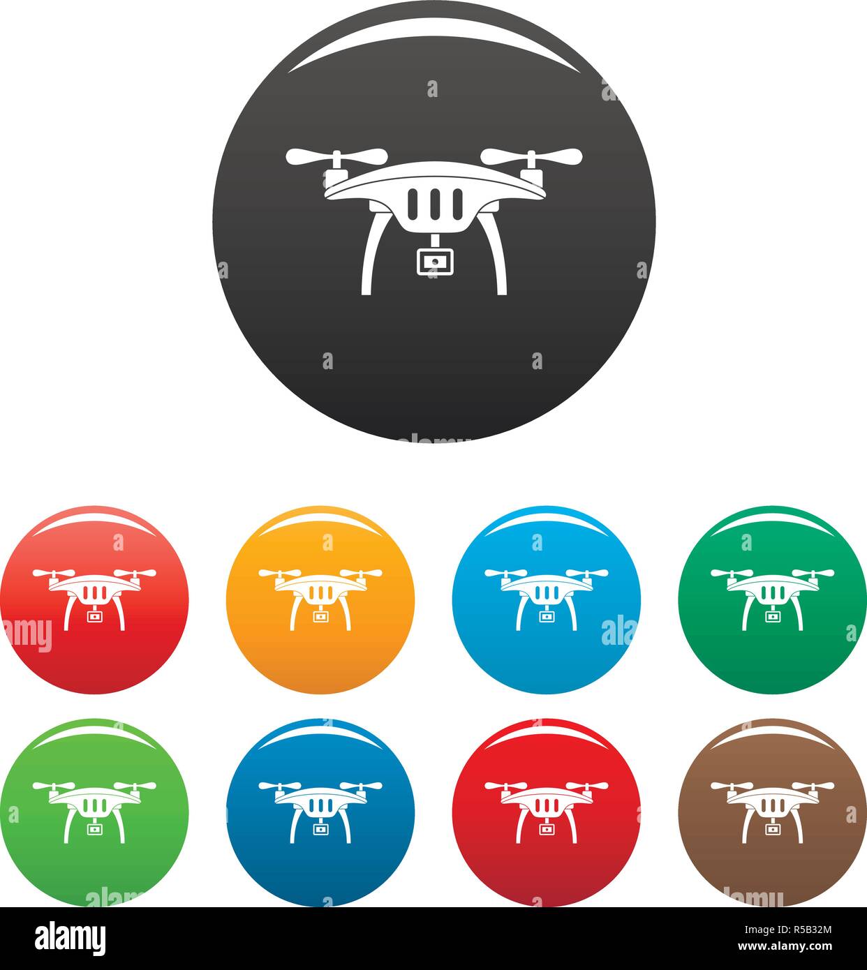 Action camera drone icons set 9 color vector isolated on white for any design Stock Vector