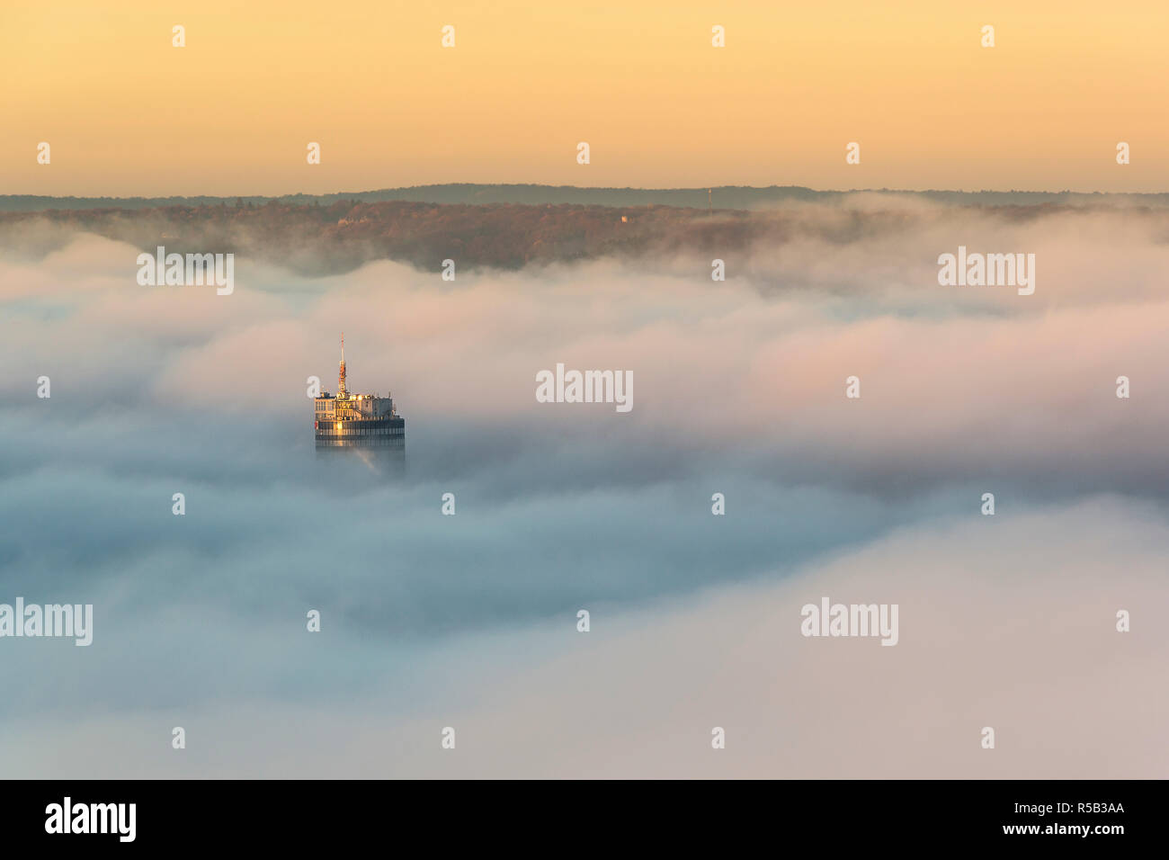 Jentower in the fog, Jena, Thuringia, Germany Stock Photo