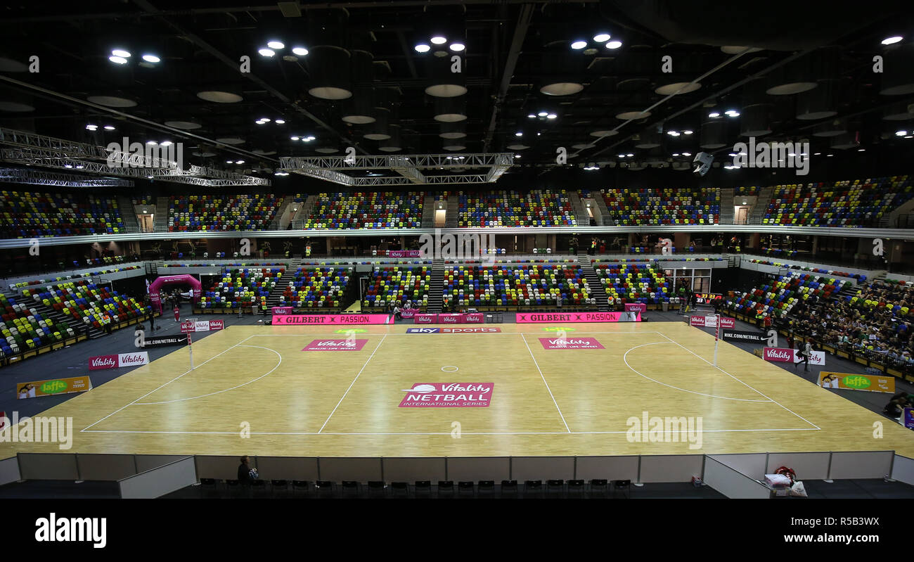 A general view inside the Copper Box Arena before the Vitality netball International Series match at the Copper Box Arena, London. PRESS ASSOCIATION Photo. Picture date: Friday November 30, 2018. See PA story netball England. Photo credit should read: Nigel French/PA Wire Stock Photo