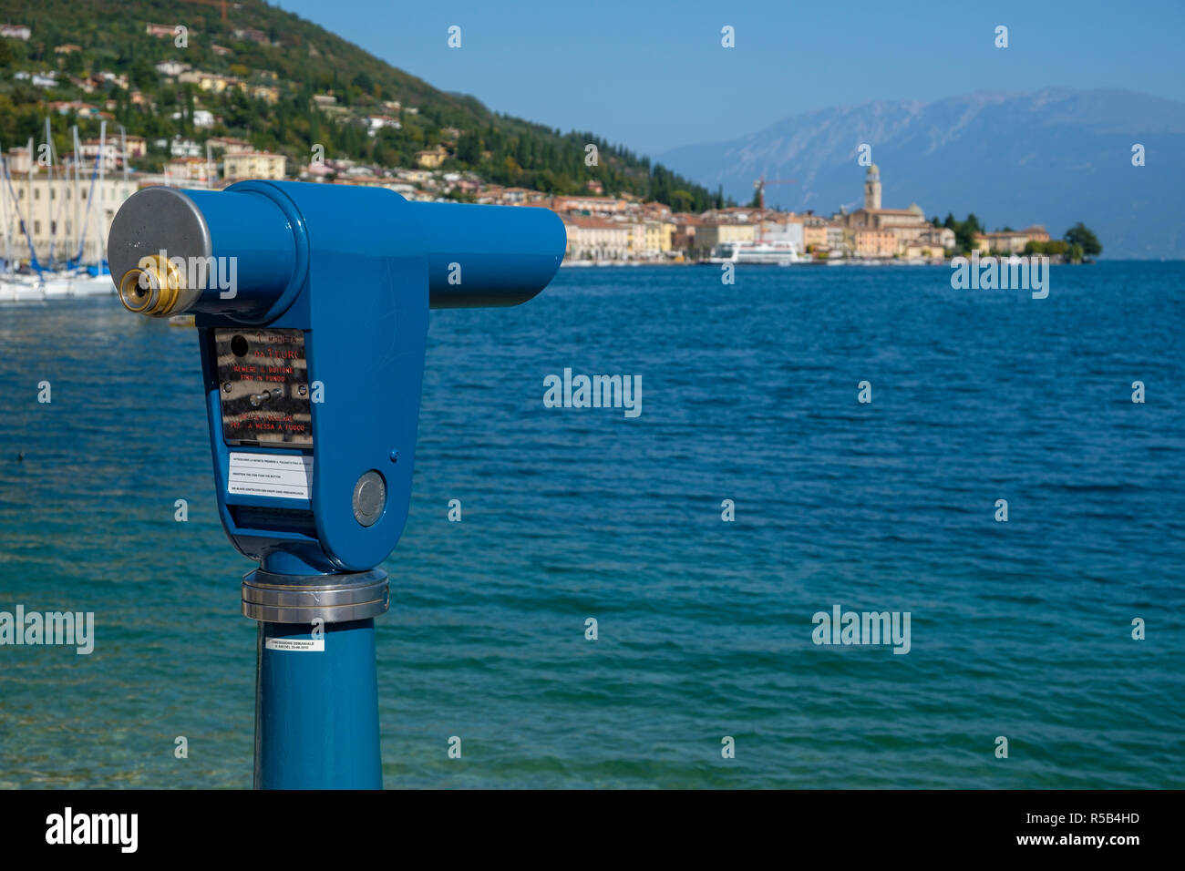 Telescope, Salò, Lake Garda, Brescia province, Lombardy, Italy Stock Photo