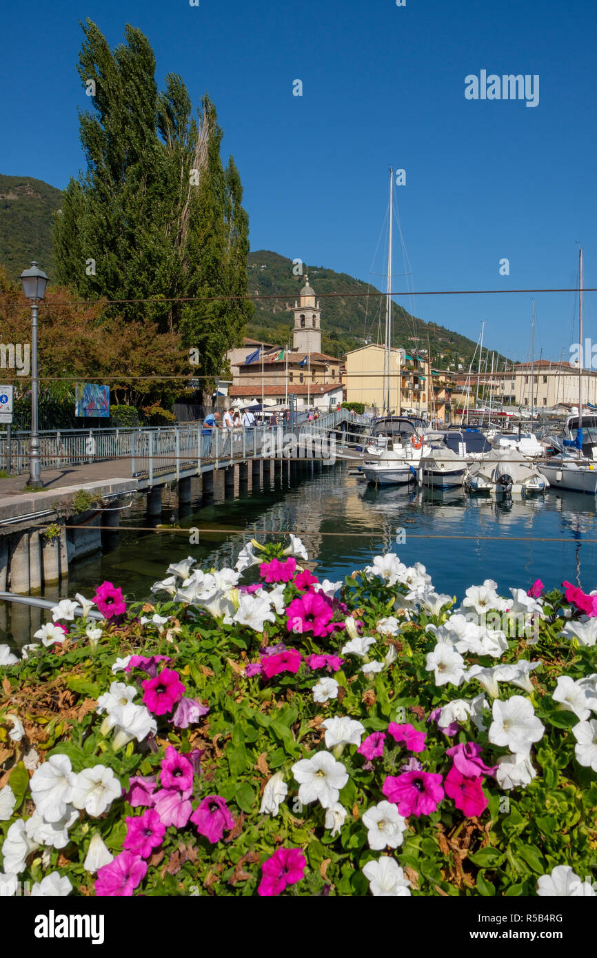 Sailing boats in the port of Salò, Lake Garda, Brescia province, Lombardy, Italy Stock Photo
