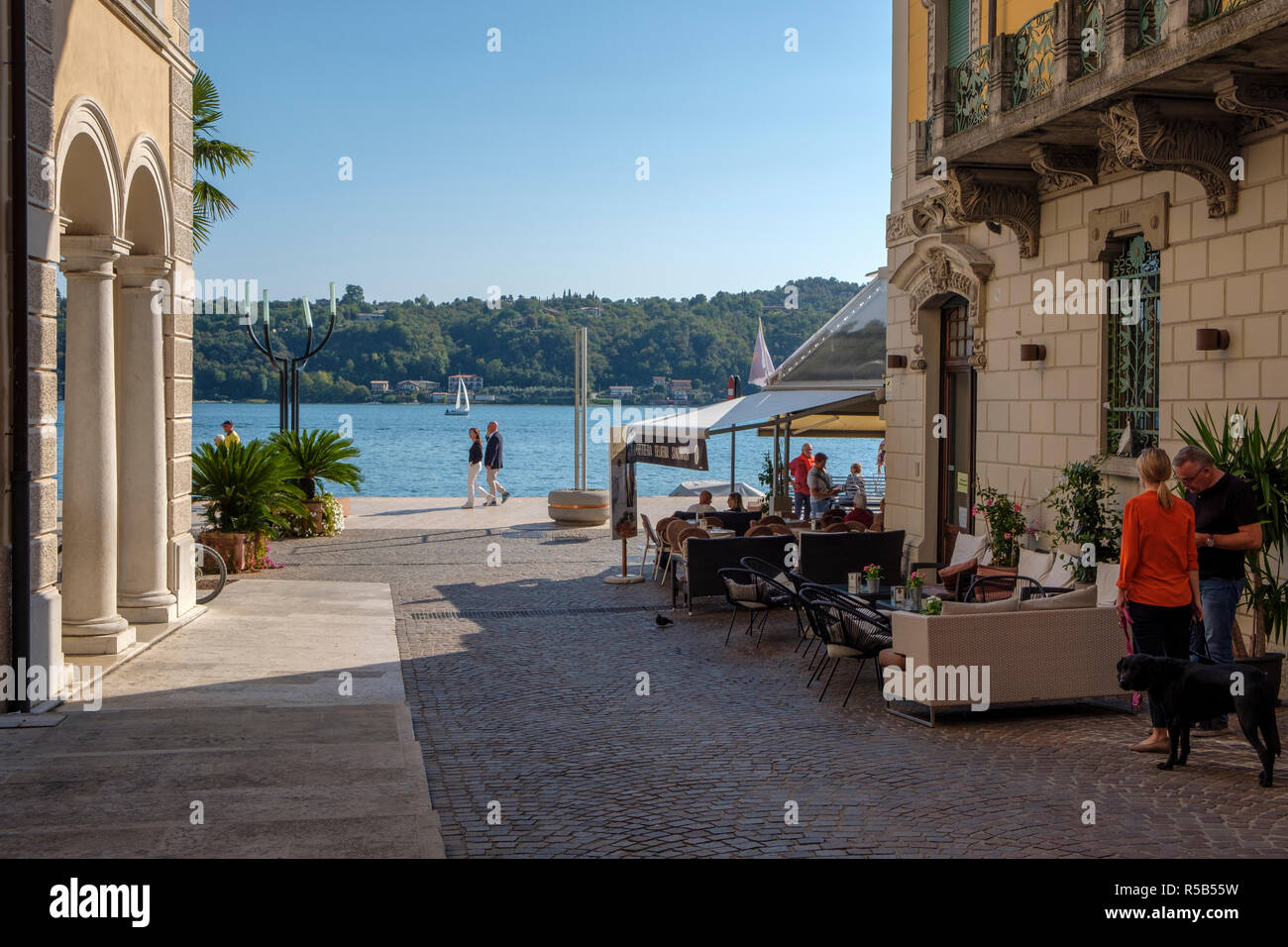 Lakeside promenade in Salò, Lake Garda, Brescia Province, Lombardy, Italy Stock Photo