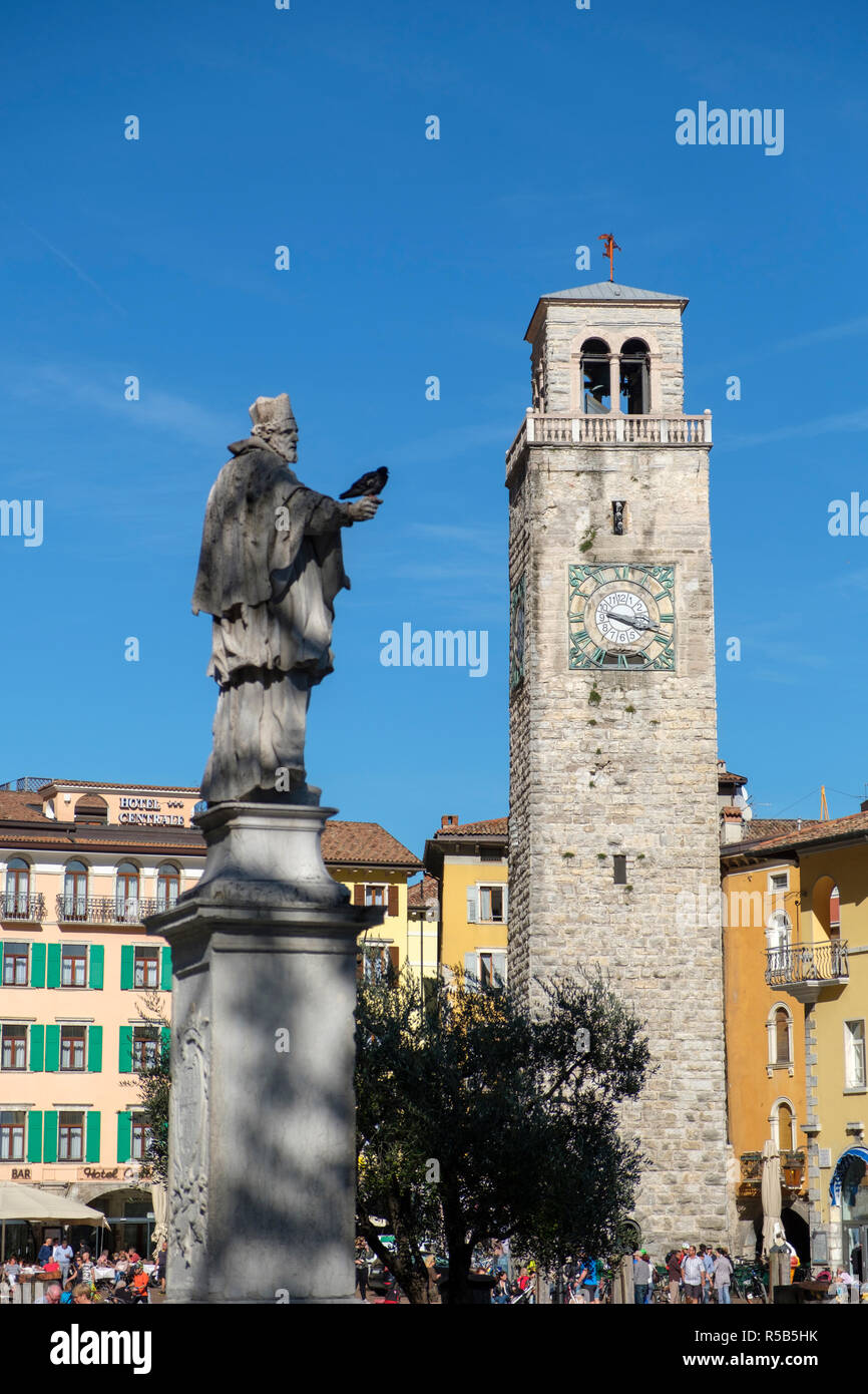 Waterfront with the Torre Apponale, Riva del Garda, Trentino, Italy Stock Photo