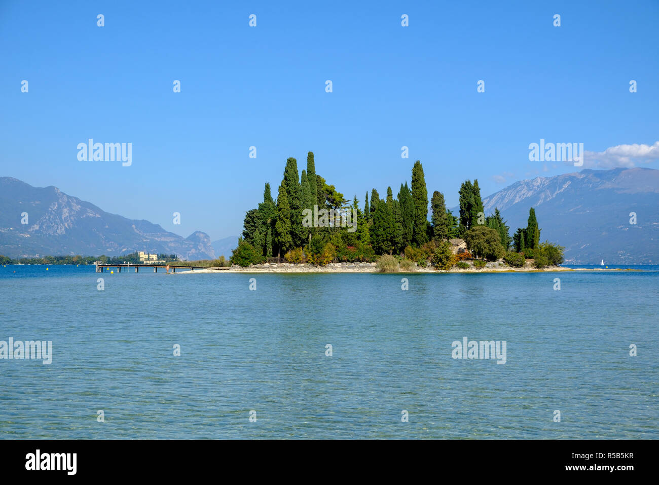 Island of San Biagio, Rabbit Island, Peninsula Punta Belvedere, Lake Garda, Manerba del Garda, Province of Brescia, Lombardy, Italy Stock Photo