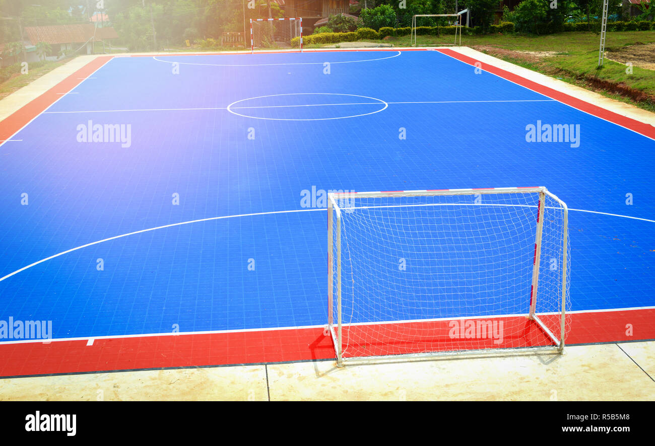 futsal field or football field sport outdoor white line circle center and  goal nets Stock Photo - Alamy