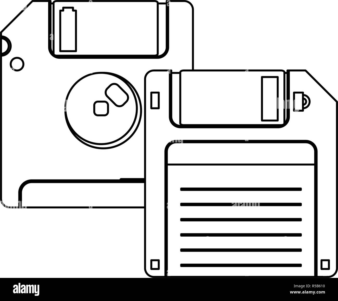 Computer diskettes isolated black and white Stock Vector