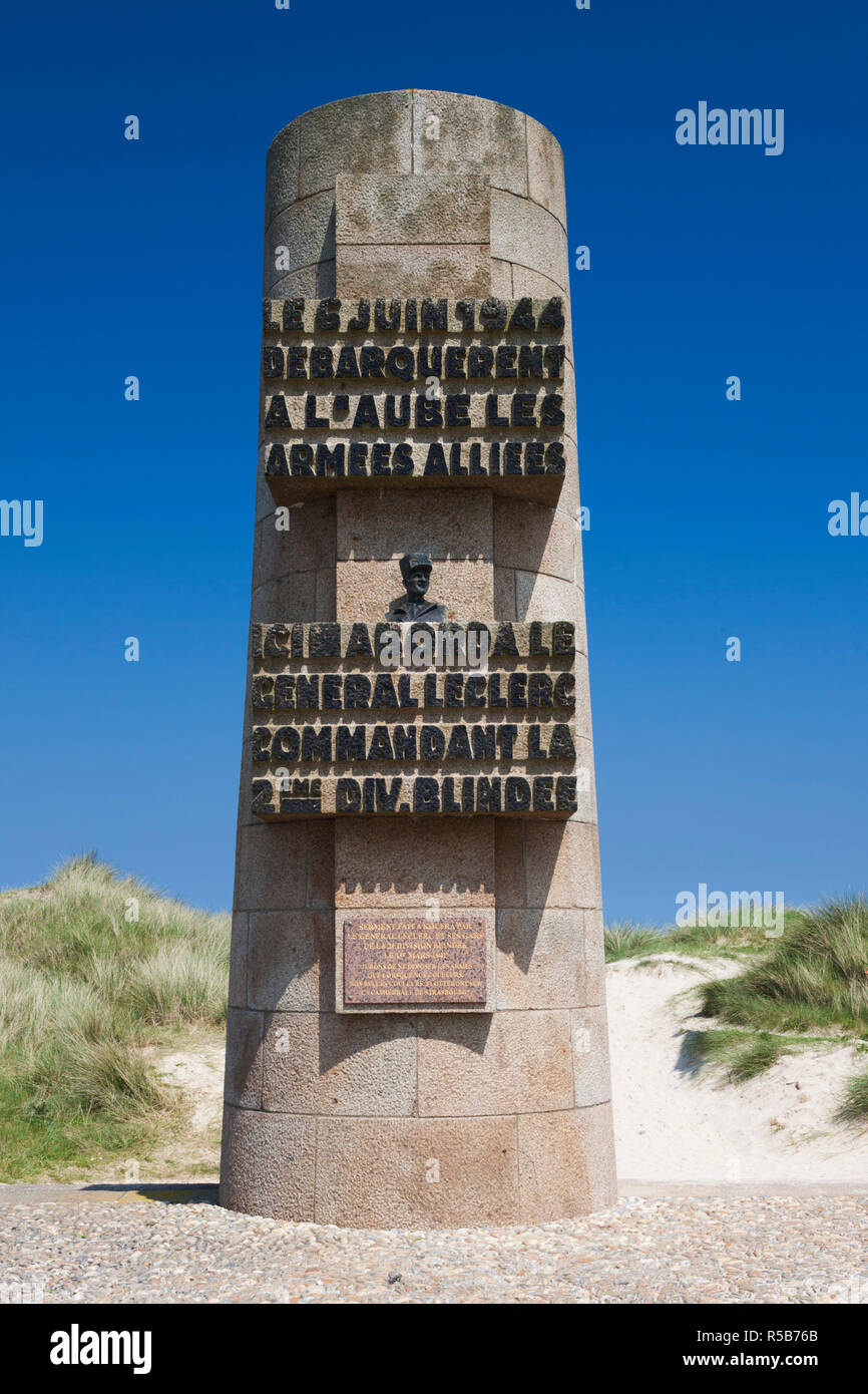 France, Normandy Region, Manche Department, D-Day Beaches Area, WW2-era D-Day invasion Utah Beach, Sainte Marie du Mont, monument to the landing of Free French General LeClerc Stock Photo