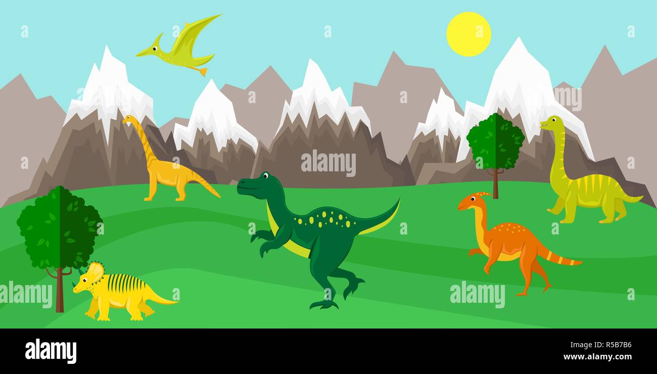 illustration of Dinosaurs cartoon in the jungle Stock Vector Image & Art -  Alamy