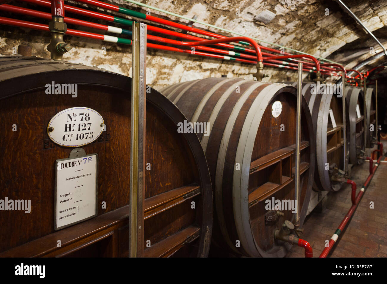 France, Normandy Region, Seine-Maritime Department, Fecamp, Palais Benedictine, museum and distillery of Benedictine liqeur, aging barrels Stock Photo
