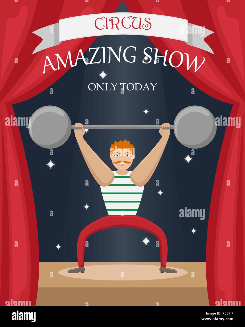 Circus athlete with a barbell in his hands. Flat vector poster Stock ...