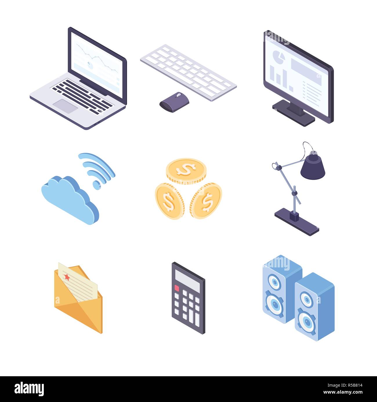 Business and technology - modern vector colorful isometric elements Stock Vector