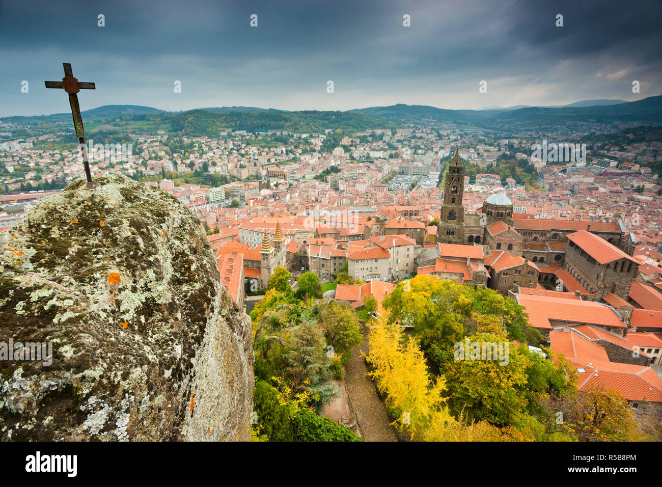 France, Haute-Loire Department, Auvergne Region, Le Puy-en-Velay, Cathedrale Notre-Dame and town Stock Photo