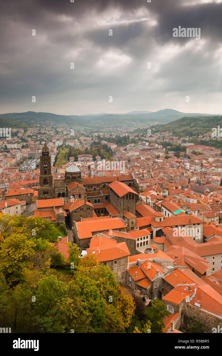 France, Haute-Loire Department, Auvergne Region, Le Puy-en-Velay, Cathedrale Notre-Dame and town Stock Photo