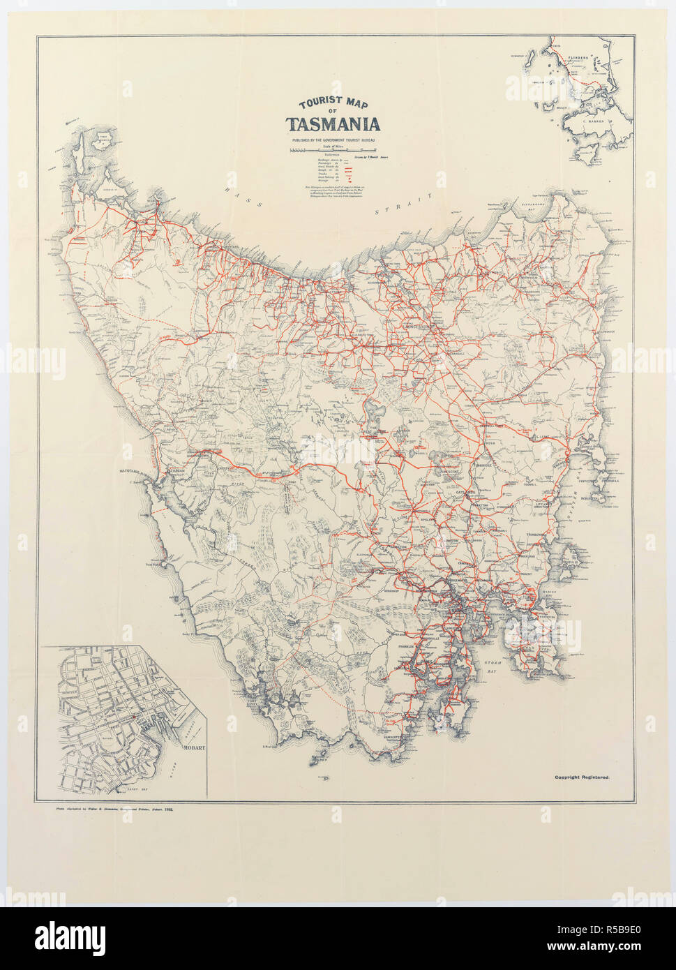 Tourist map of Tasmania ca. 1932 - - Mandatory Photo Credit: TAHO Stock Photo