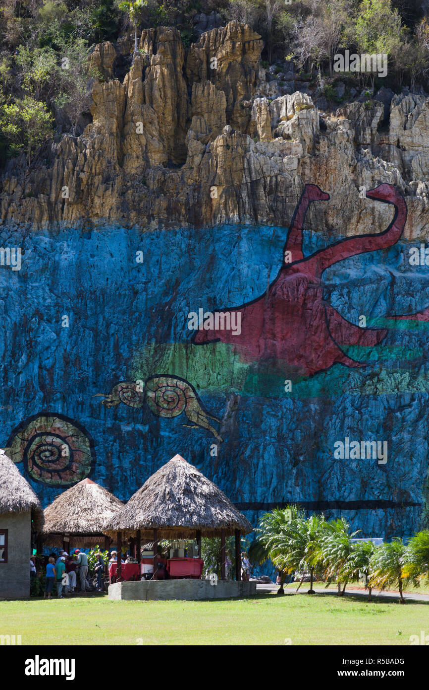 Cuba, Pinar del Rio Province, Vinales, Vinales Valley, Mural de Prehistoria, rock mural Stock Photo