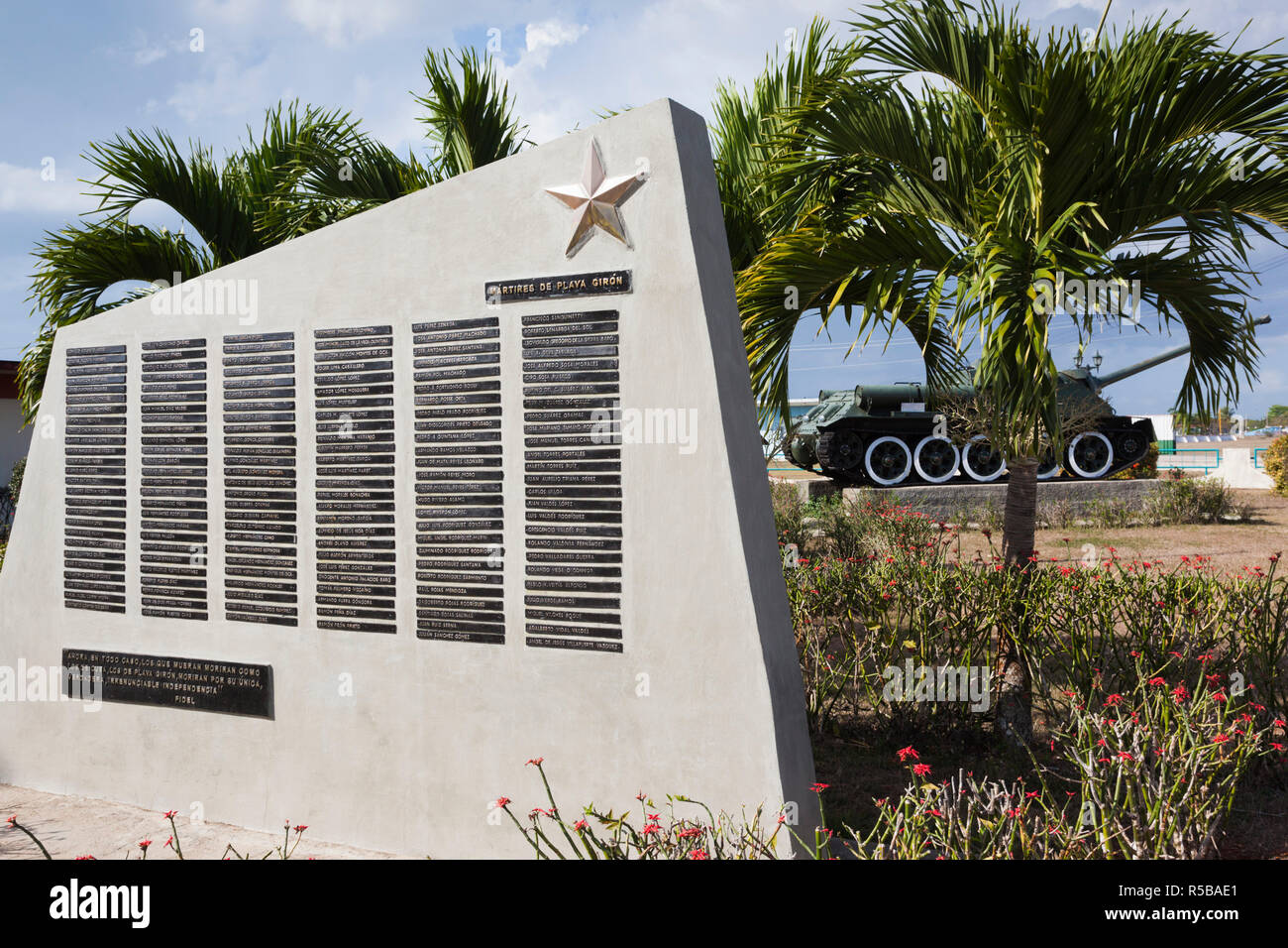 Cuba, Matanzas Province, Playa Giron, Museo de Playa Giron, museum of the 1961 US-CIA led Bay of Pigs Invasion, martyrs monument to Cuban soldiers killed during the invasion Stock Photo