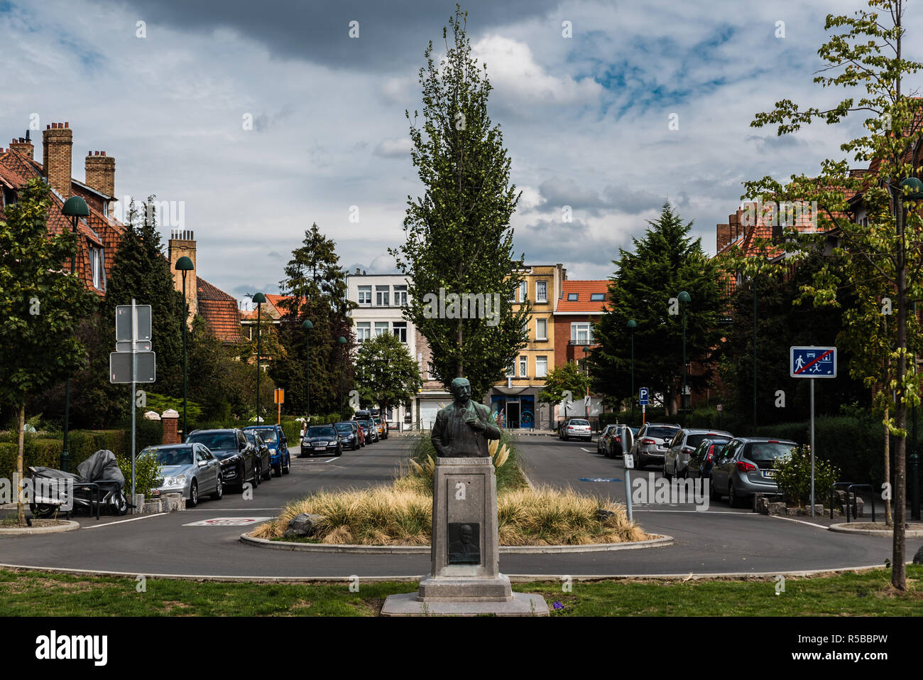 Typical avenue with trees in a residential area in Brussels Stock Photo