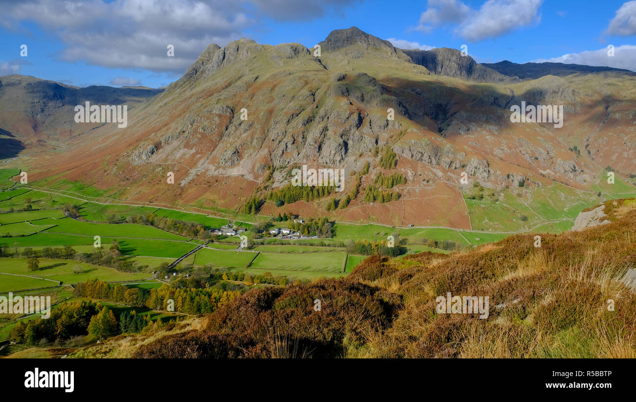 Langdale Pikes from Side Pike, Lake District National Park, Cumbria, England, UK Stock Photo