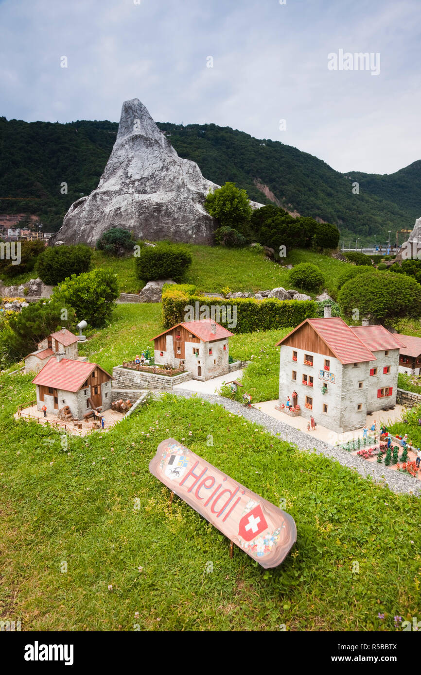 Switzerland, Ticino, Lake Lugano, Melide, Swissminiatur, Miniature Switzerland model theme park, Heidi land and Matterhorn Stock Photo